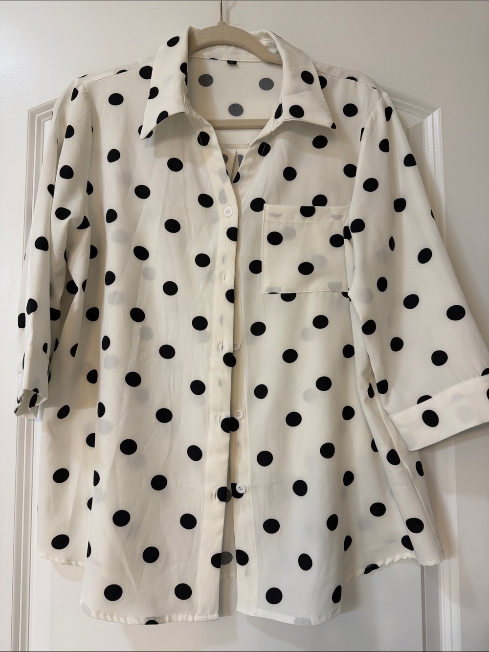Polka Dot Button-Down Shirt - White with Black Dots